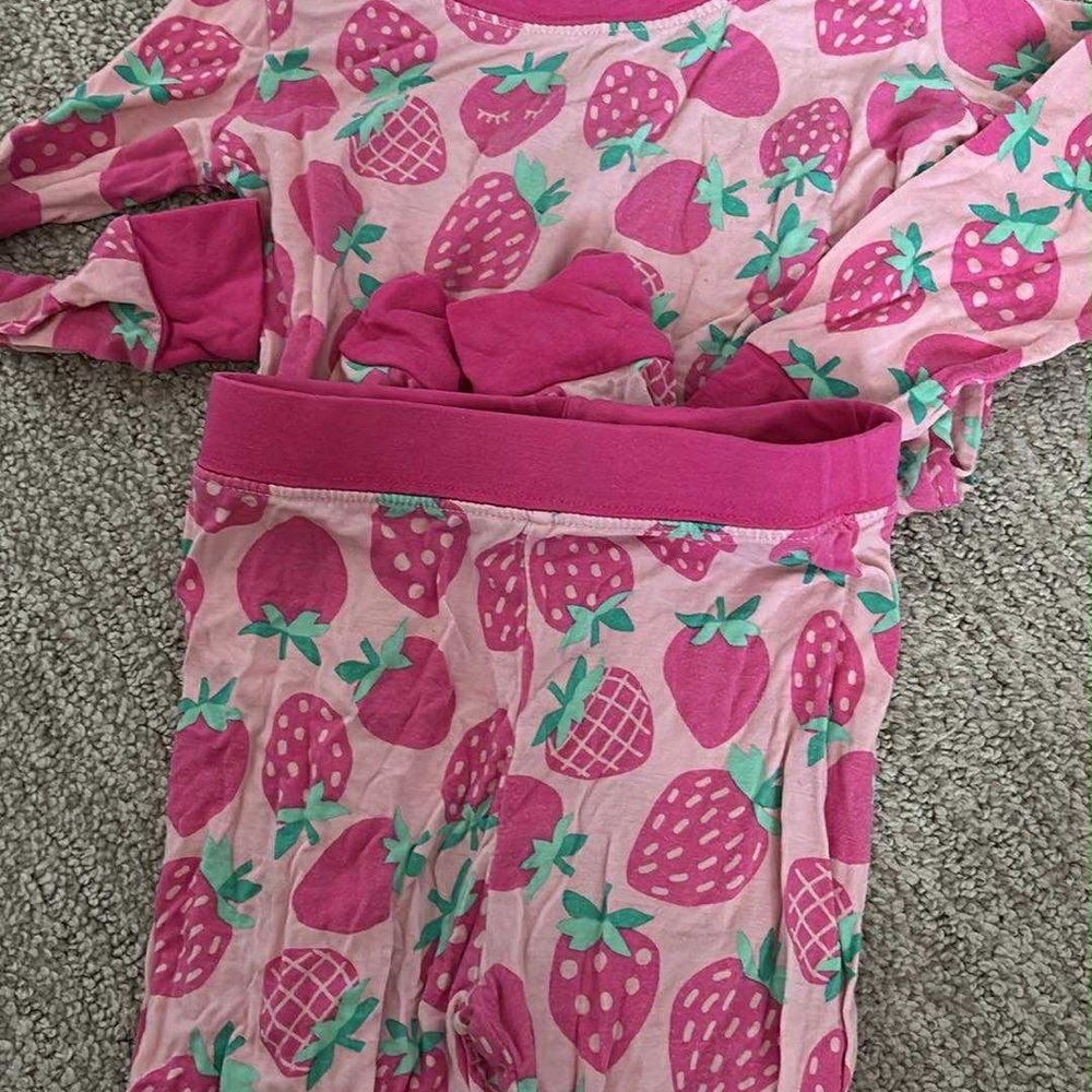 Little Sleepies Pink and Green Strawberry Pajama Set